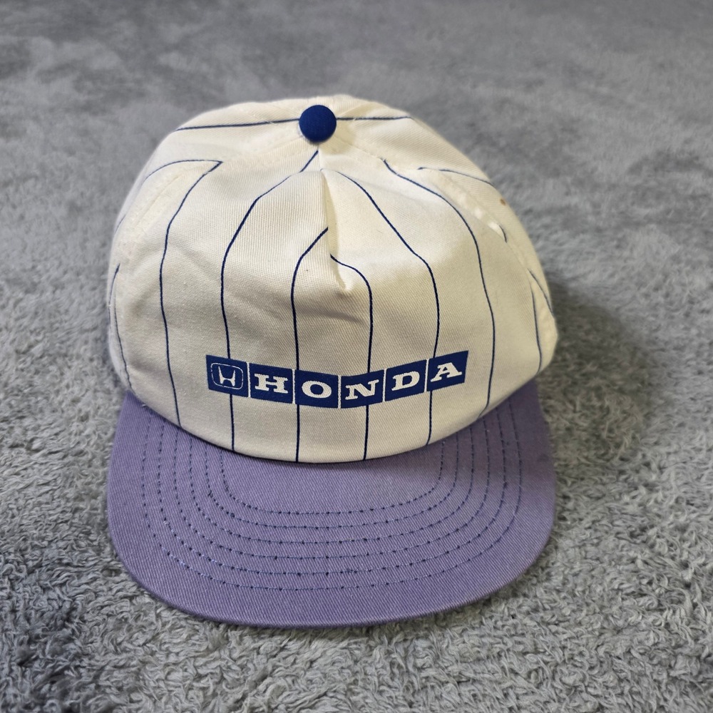 Honda Mens OSFA Snapback Hat White Blue Pinstripe Vintage Made in USA Racing Cap